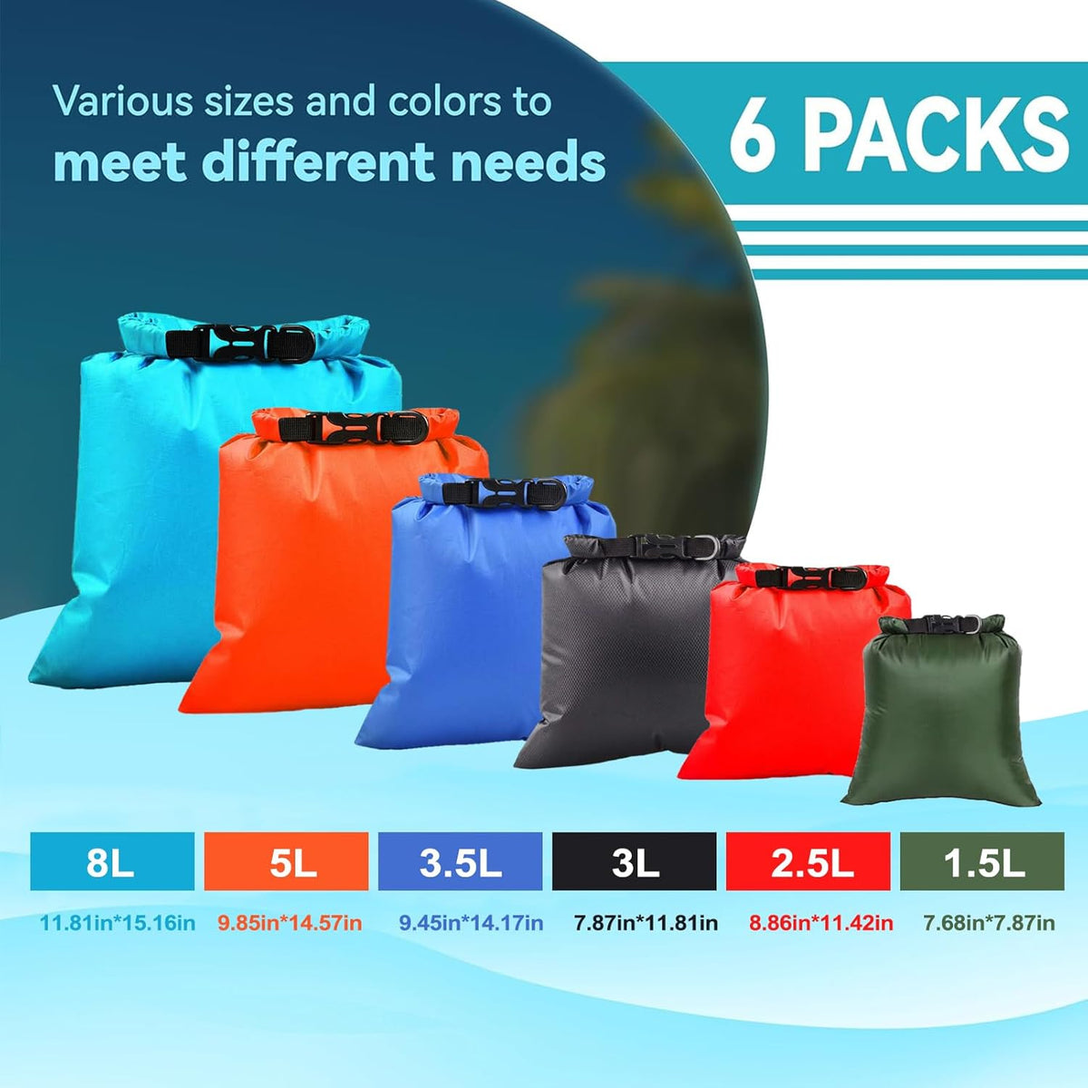 Dry Bags Waterproof, Lightweight Dry Bags for Kayaking Waterproof，Outdoor Waterproof Bag for Kayaking Hiking Boating Camping