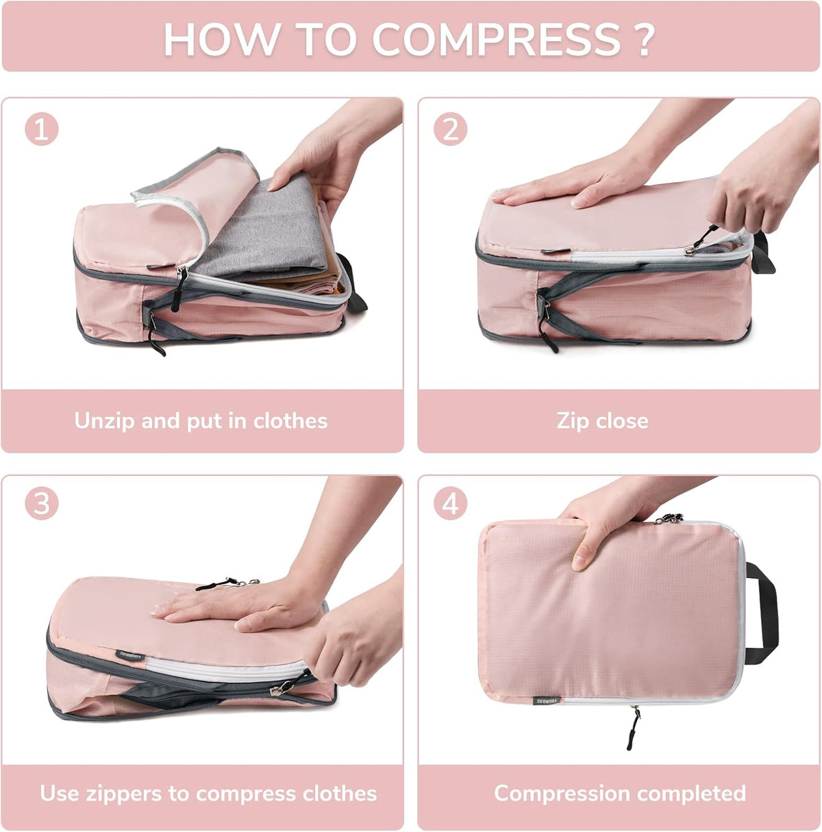 CherryNow Compression Packing Cubes, 7 Set Packing Cubes Compression, Travel Essentials, Travel Organizer for Shoes, Clothing, Grey