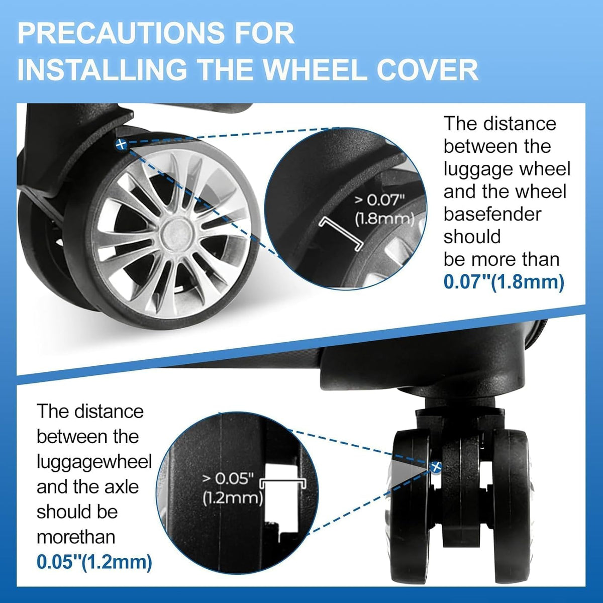 16-Pack Luggage Wheel Covers, Luggage Wheel Protector Covers for 2-2.4 inches Wheels Suitcases，Anti-Scratch & Noise Reduction Design, Silicone MaterialDurable Travel Case Accessories.