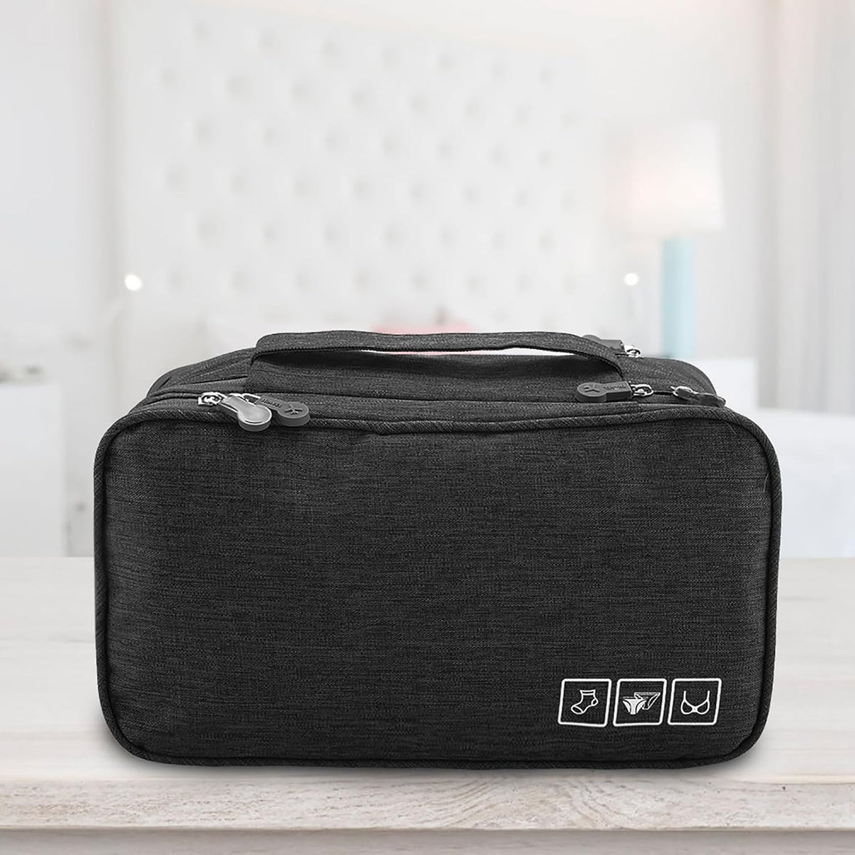 Milltrip Travel Underwear Bag, Waterprof Portable Storage Case with Multiple Layers & Pockets for Bras, Socks, Underwear, USB Cables, Compact Travel Bra (Gray)