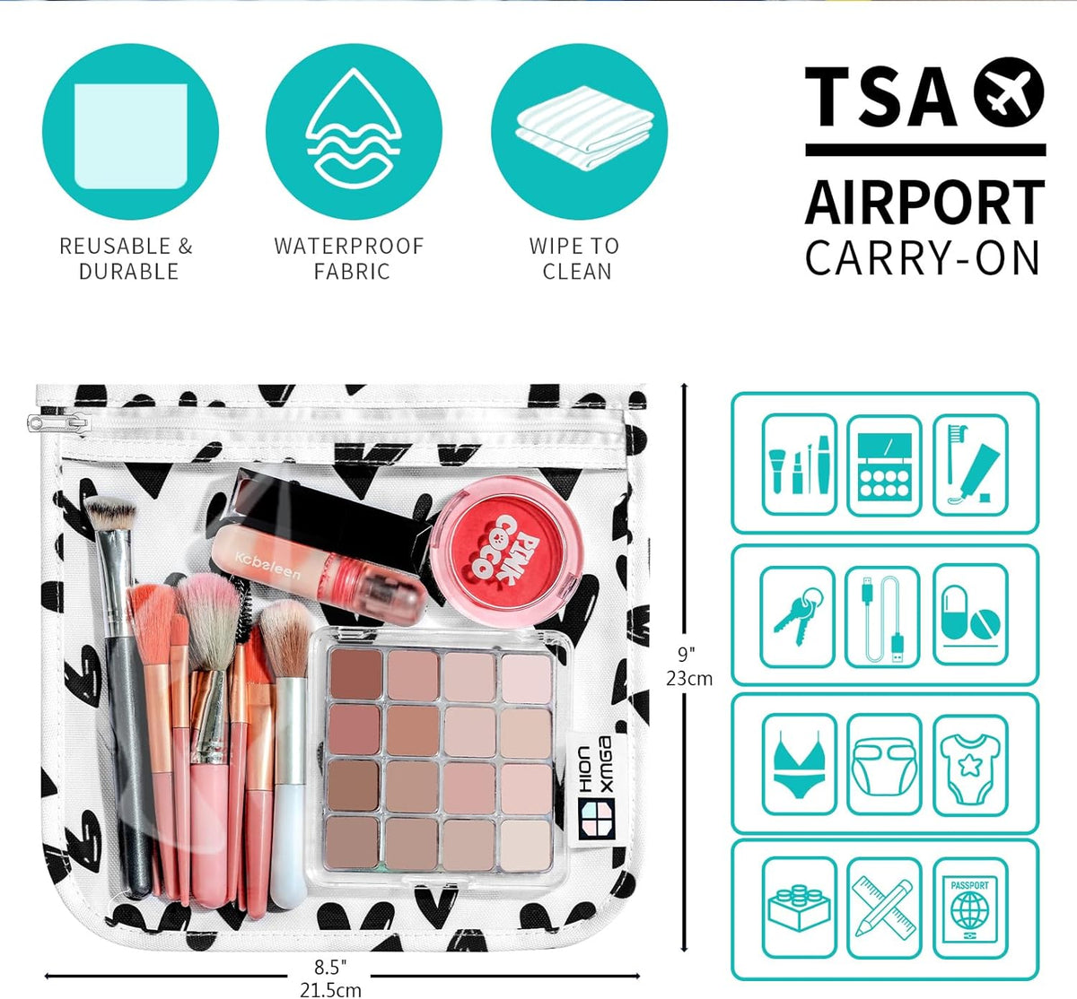 HIONXMGA TSA Approved Toiletry Bag, Set of 3 Clear Travel Toiletry Bag Quart Size Zipper Travel Pouch, Waterproof Makeup Cosmetic Bag for Women Men Kids Toiletries Carry on, Cacti A