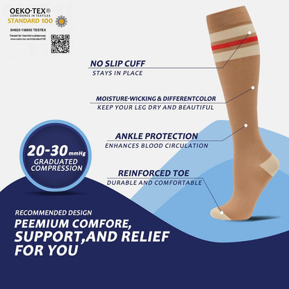 fenglaoda 8 Pairs Compression Socks for Men & Women 20-30 mmHg Knee High Nurse Pregnant Running Medical and Travel Athletic