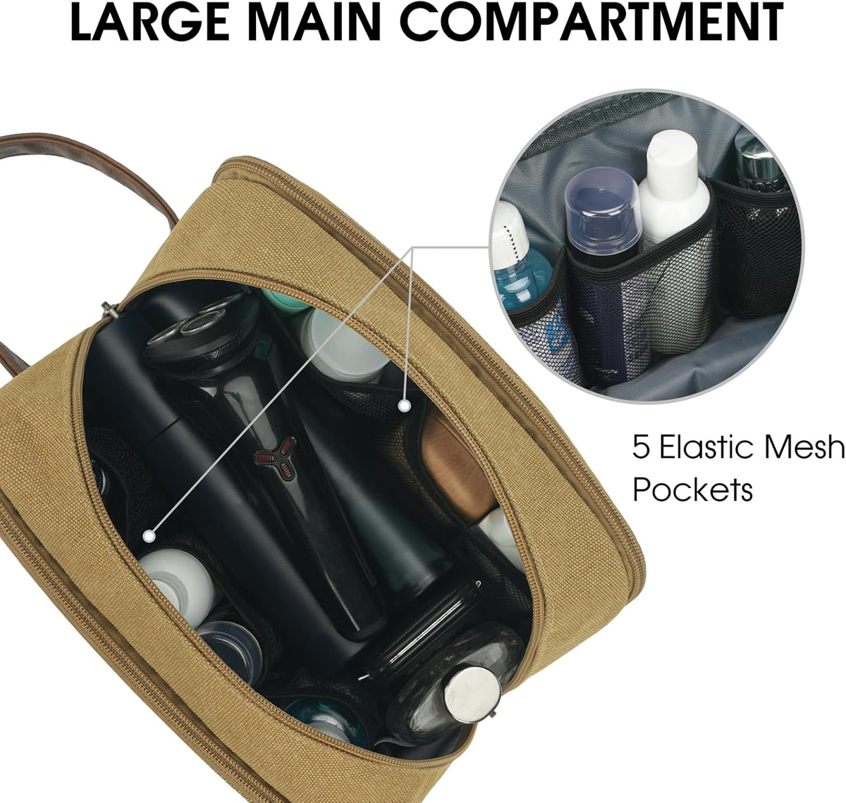 WANDF Travel Toiletry Bag for Men Large Toiletries Shaving Bag Water Resistant Hanging Dopp Kit Travel Accessories Bag for Women Men (Green)