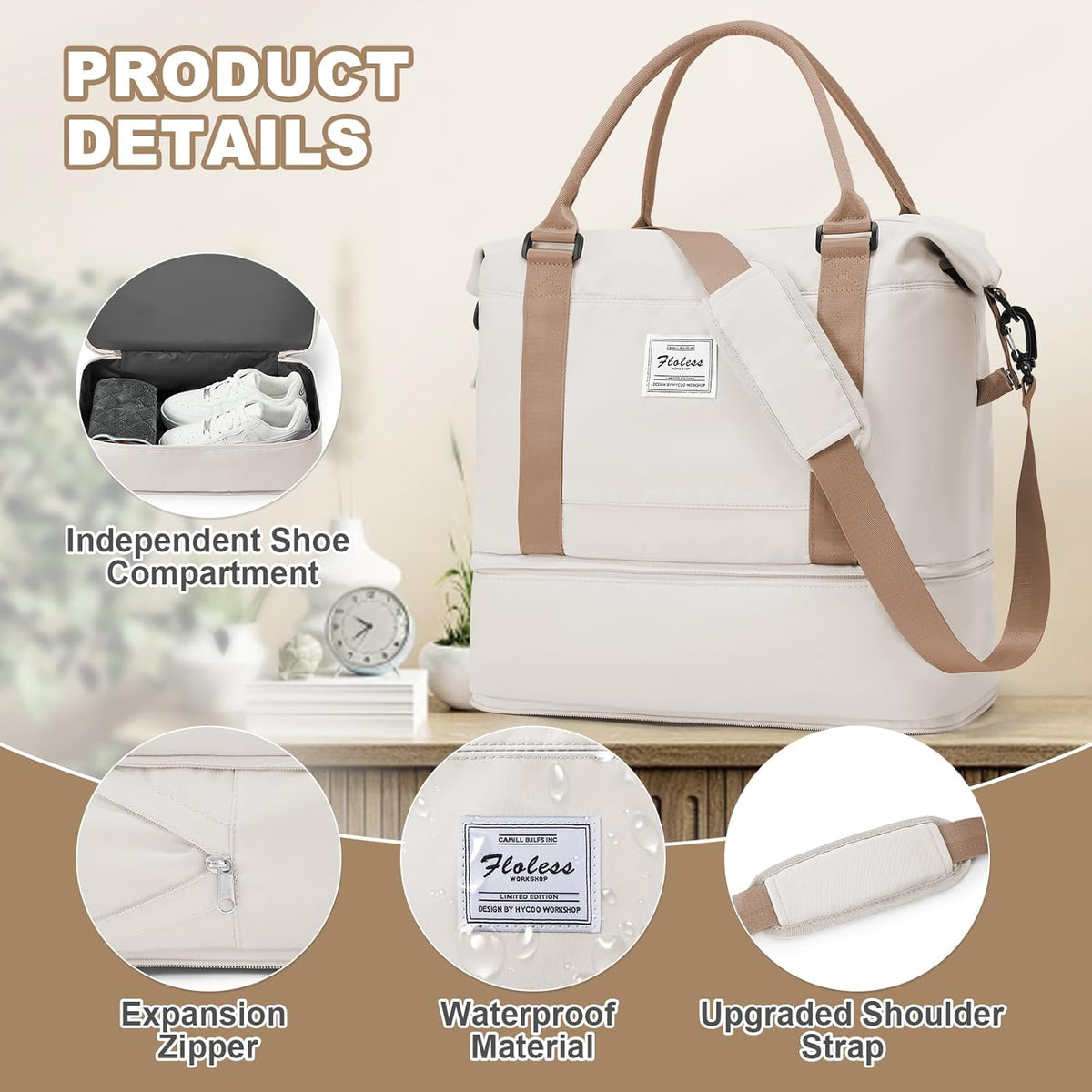 Travel Duffel Bag, Sports Tote Gym Bag, Shoulder Weekender Overnight Bag for Women - Colors B