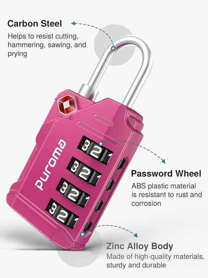 Puroma TSA Approved Luggage Locks, 2 Pack 4 Digit Resettable Travel Combination Code Lock with Zinc Alloy Body for Suitcase, Backpack, Laptop Bag, Gym Locker, Toolbox (Orange)