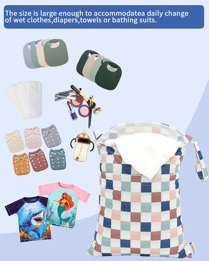 ALVA ALVABABY 3pcs Baby Cloth Diaper Wet/Dry Bags|Waterproof Reusable with Two Pockets|Travel, Beach, Pool, Daycare, Soiled Baby Items,Yoga,Gym Bag for Swimsuits or Wet Clothes 3L-ZM09 - Colors A