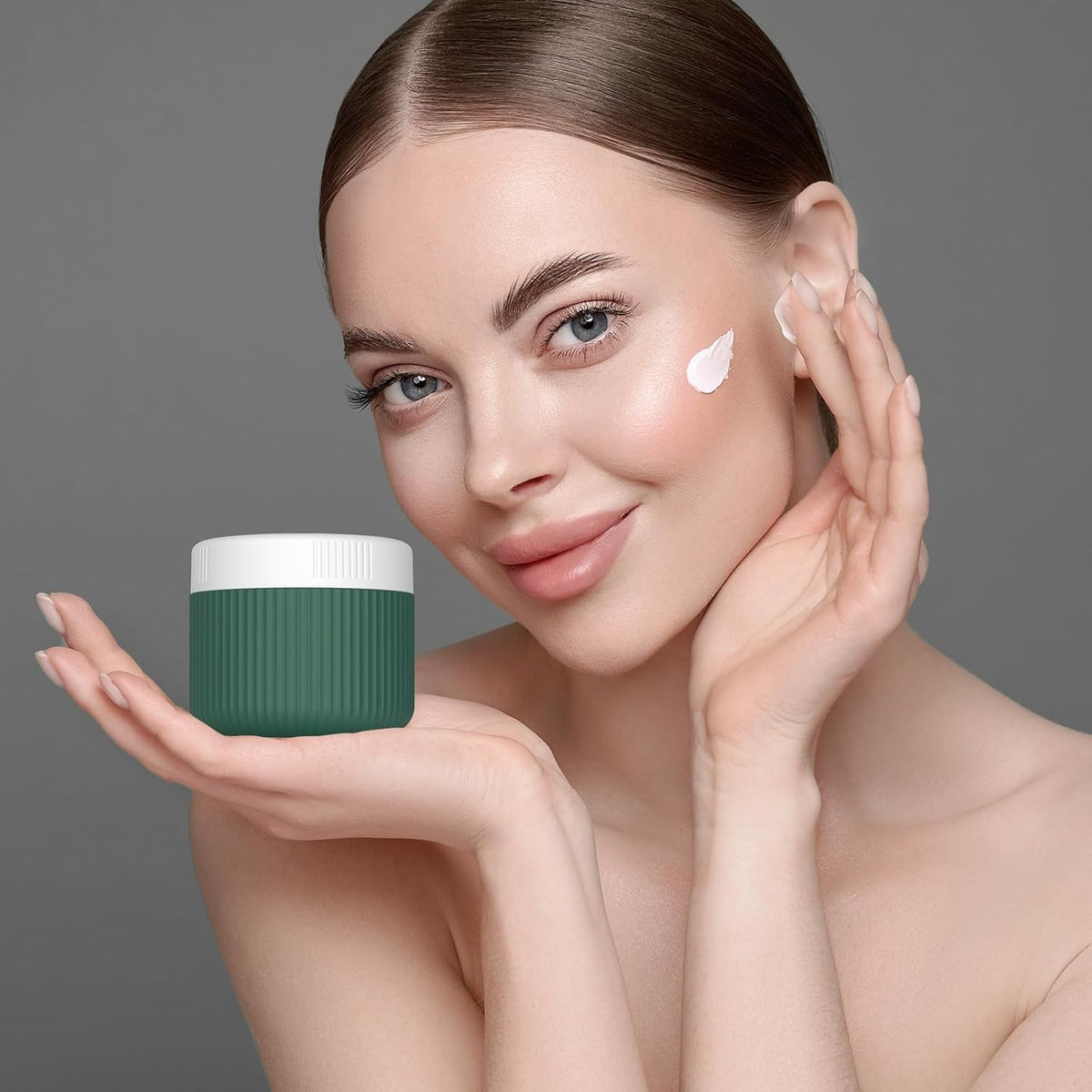 ME.FAN Travel Containers for Toiletries, TSA Approved 1.5 oz Silicone Cream Jars, Leak-proof Journey Containers, Trip Accessories with Lid for Cosmetic Face Hand 4 Pack White Lid - Morandi