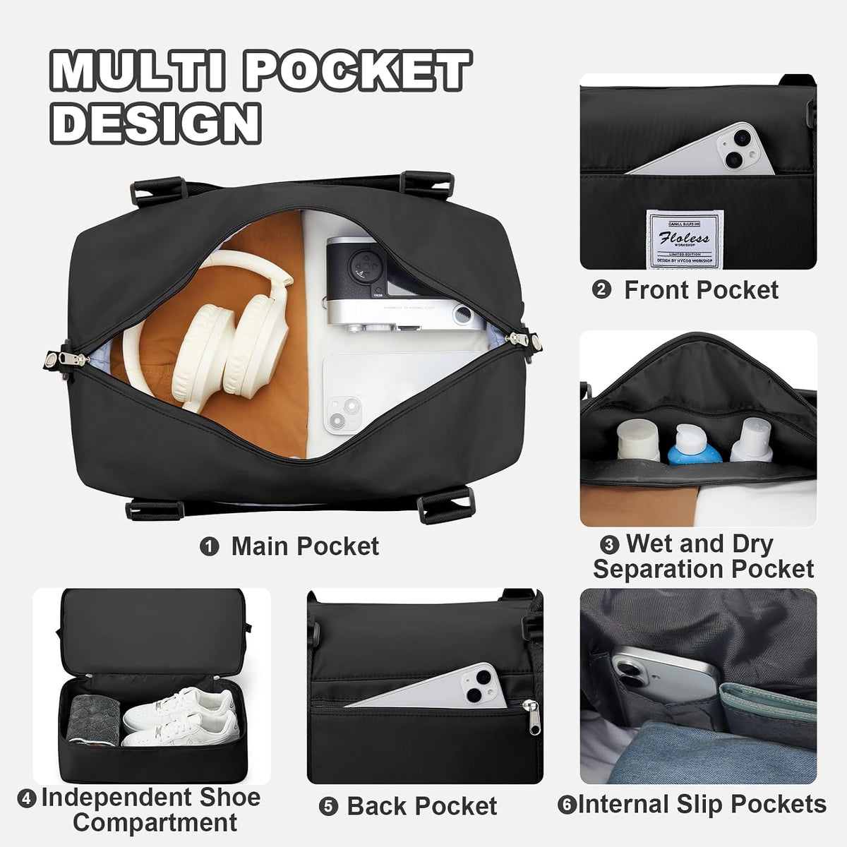 Travel Duffel Bag, Sports Tote Gym Bag, Shoulder Weekender Overnight Bag for Women - Colors A