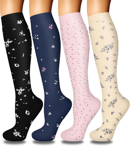 4 Pairs Compression Socks for Women Circulation-Best Support for Nurses,Running,Athletic,Travel