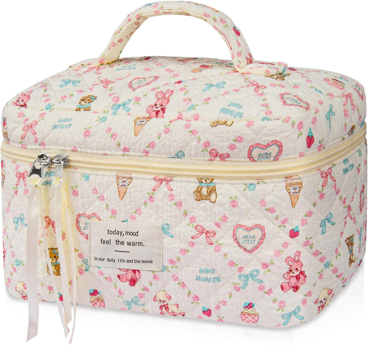 Gosect Large Makeup Bag, Cute Cosmetic Bag for Women Girls, Floral Coquette Aesthetic Toiletry Bag, Travel Make Up Organizer Bag (BDLH) - Colors B