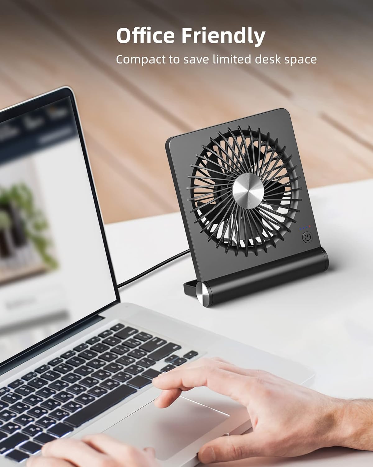 Koonie USB Desk Fan, Strong Wind Ultra Quiet Small Personal Fan with 180° Tilt Folding and 3 Speeds Adjustable, USB-C Corded Powered Mini USB Fan for Office Desktop Bedroom, NO BATTERY