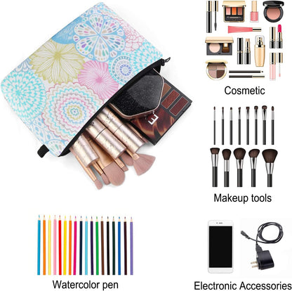 MAGEFY Small Makeup Bag, Portable Travel Cosmetic Bag Zipper Pouch Waterproof Makeup Pouch Multifunctional Small Bag for Women (1 pack, dark blue flower 0179)