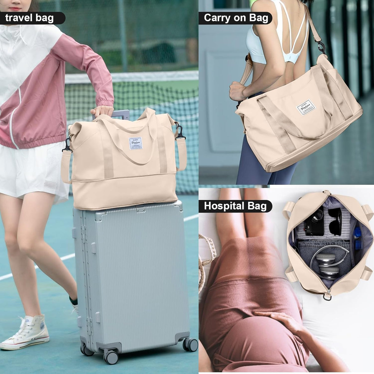 Travel Duffel Bag, Sports Tote Gym Bag, Shoulder Weekender Overnight Bag for Women - Colors A
