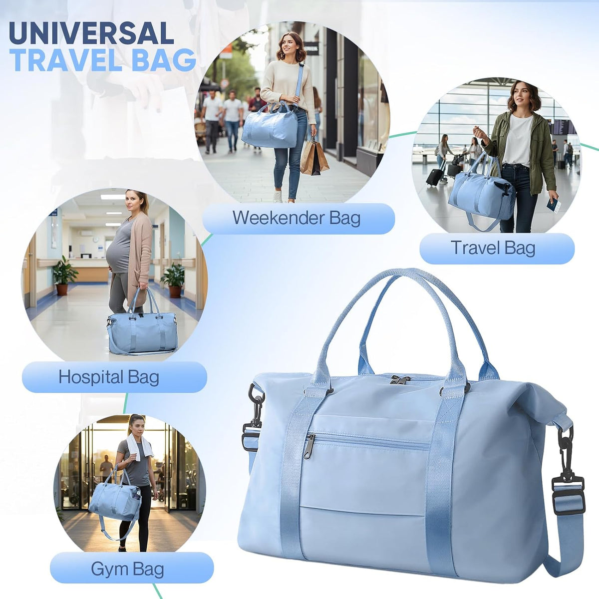 Travel Duffle Bag, Weekender Travel Bag Men Small Gym Bag for Women, Hospital Bag for Labor and Delivery, Overnight Bag Luggage Bag with Trolley Sleeve, Airplane Travel Essentials for Flying(Black)