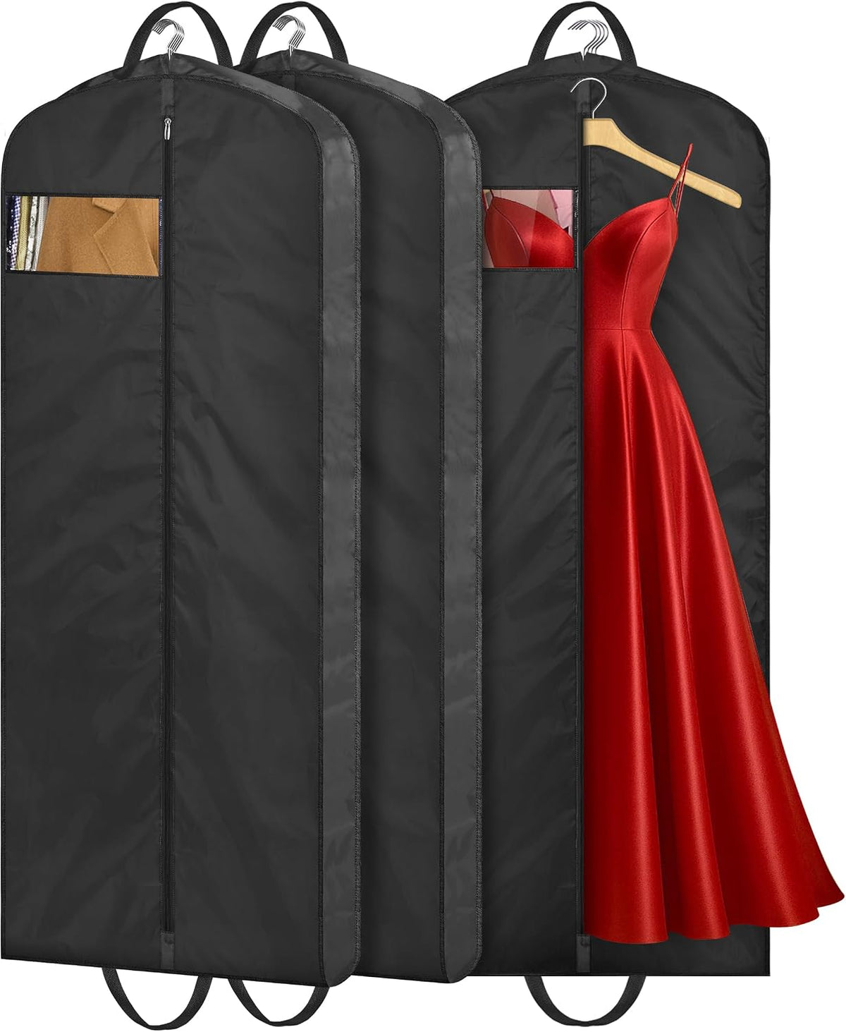 MISSLO 65" Long Garment Bags for Travel Dress Bags for Hanging Clothes 2 Packs Wedding Dress Cover Waterproof Clothes Protector for Closet Storage for Gowns, Tuxedos, Coats, Black