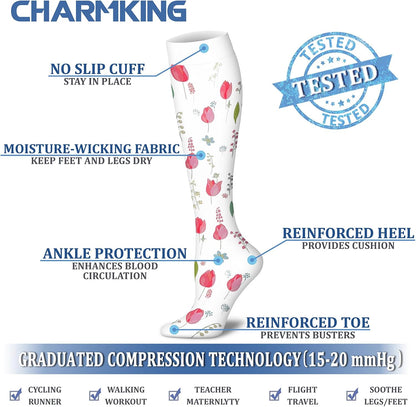 CHARMKING Compression Socks for Women & Men Circulation (8 Pairs) 15-20 mmHg Best Calf Socks Support for Athletic Cycling - Colors B