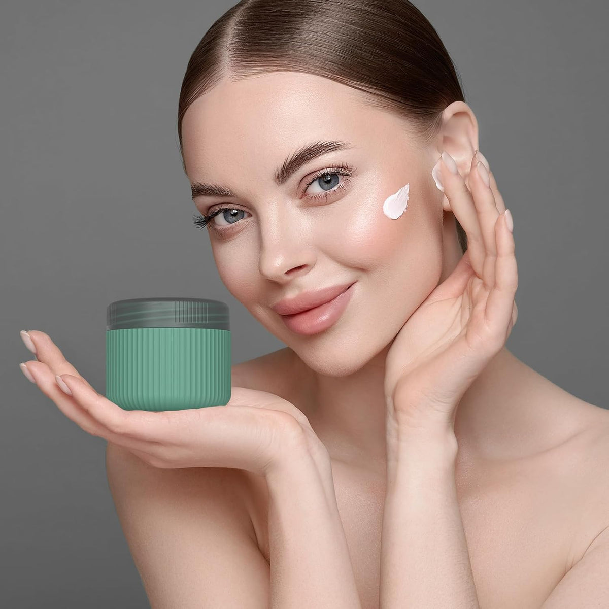 ME.FAN Travel Containers for Toiletries, TSA Approved 1.5 oz Silicone Cream Jars, Leak-proof Journey Containers, Trip Accessories with Lid for Cosmetic Face Hand 4 Pack White Lid - Morandi