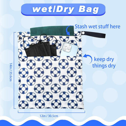 Frienda 4 Pack Wet Bags for Swimsuits, Waterproof Reusable Travel Wet Dry Bags with Zippered Pockets for Beach Pool Swimwear, Towels, Gym, Cloth Diapers, Summer Vacation Essentials(Nautical Style)
