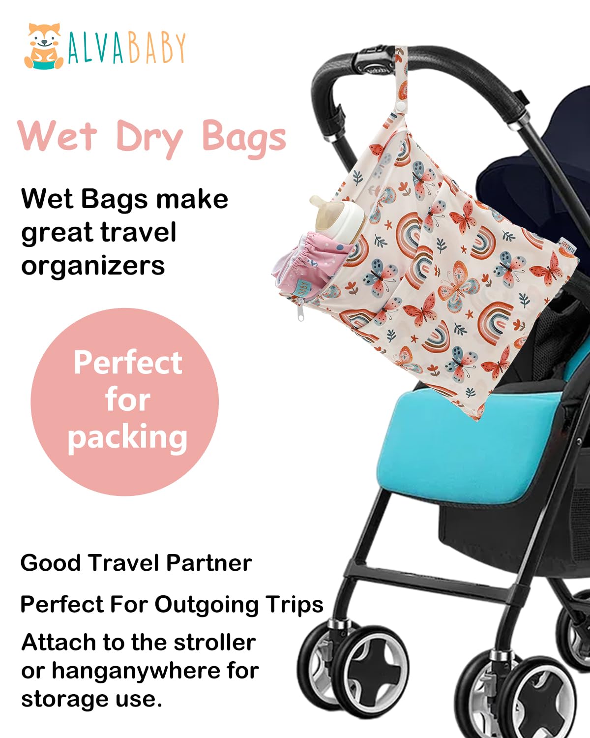 ALVA ALVABABY 3pcs Baby Cloth Diaper Wet/Dry Bags|Waterproof Reusable with Two Pockets|Travel, Beach, Pool, Daycare, Soiled Baby Items,Yoga,Gym Bag for Swimsuits or Wet Clothes 3L-ZM09 - Colors A