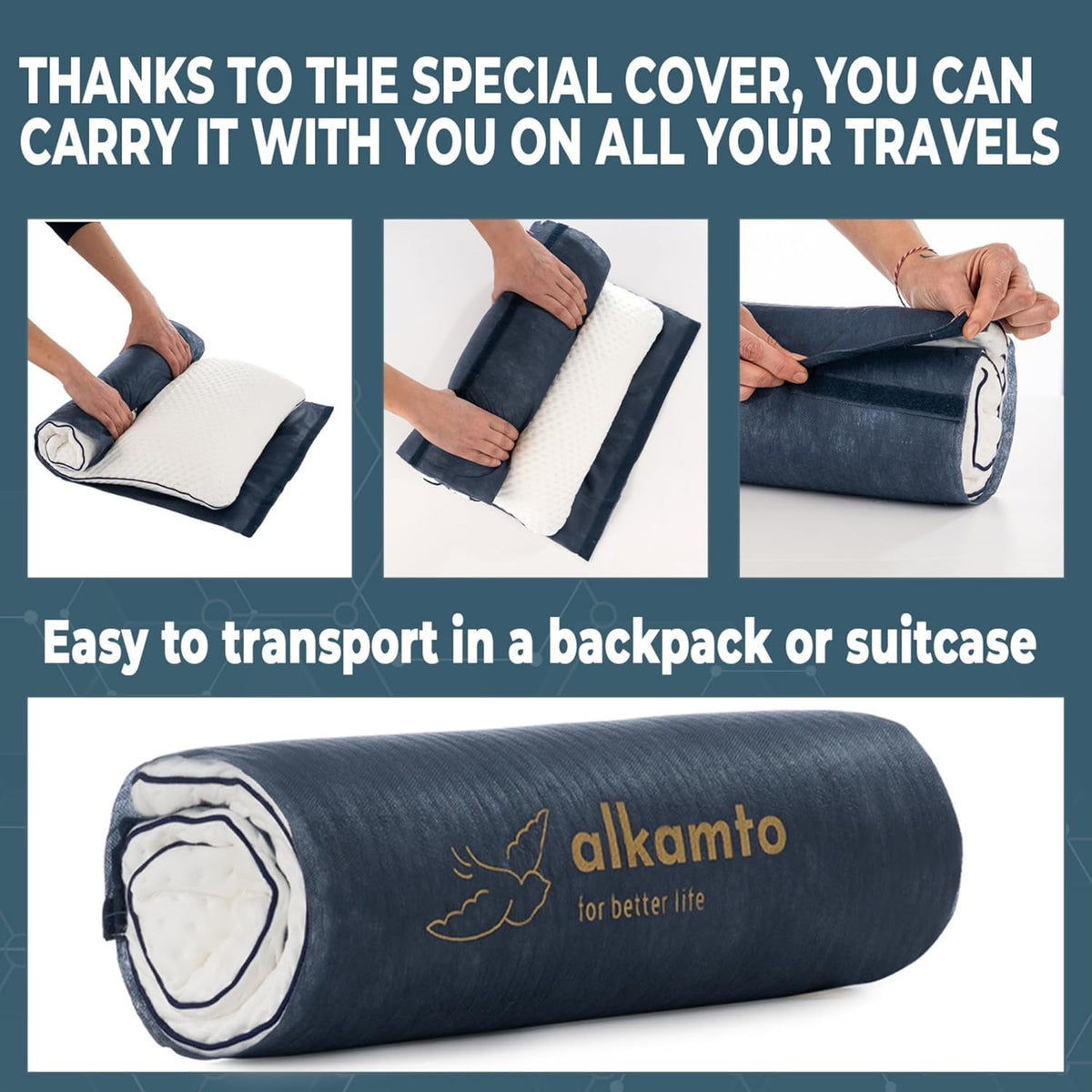 Travel & Camping Comfortable Memory Foam Pillow – Easy to Carry Portable Bag – Temperature Regulating Pillow Case