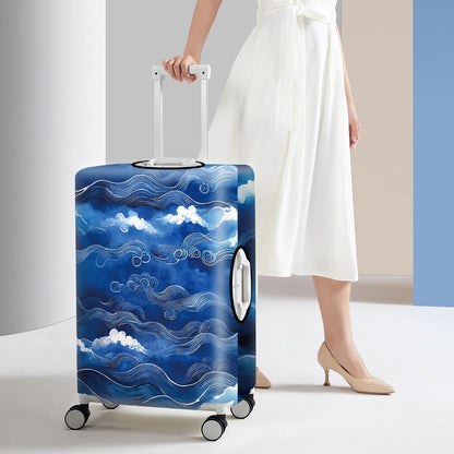 All Over Daisy Print Luggage Cover – Blue Suitcase Protector with White Floral Pattern, Washable Stretch Travel Case for 32-34 Inch Luggage,XL