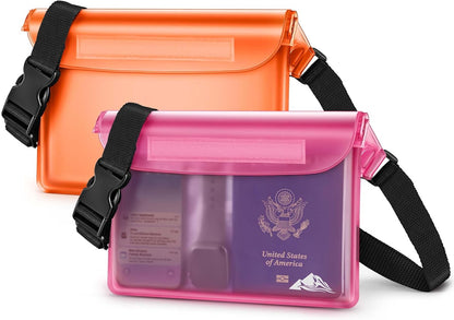 HEETA Waterproof Fanny Pack, Waterproof Pouch Dry Bag 2-Pack for Phone Passport Purse, Adjustable Waist Strap for Swimming Kayaking Boating Paddle Board Accessories Cruise Beach Camping Essentials