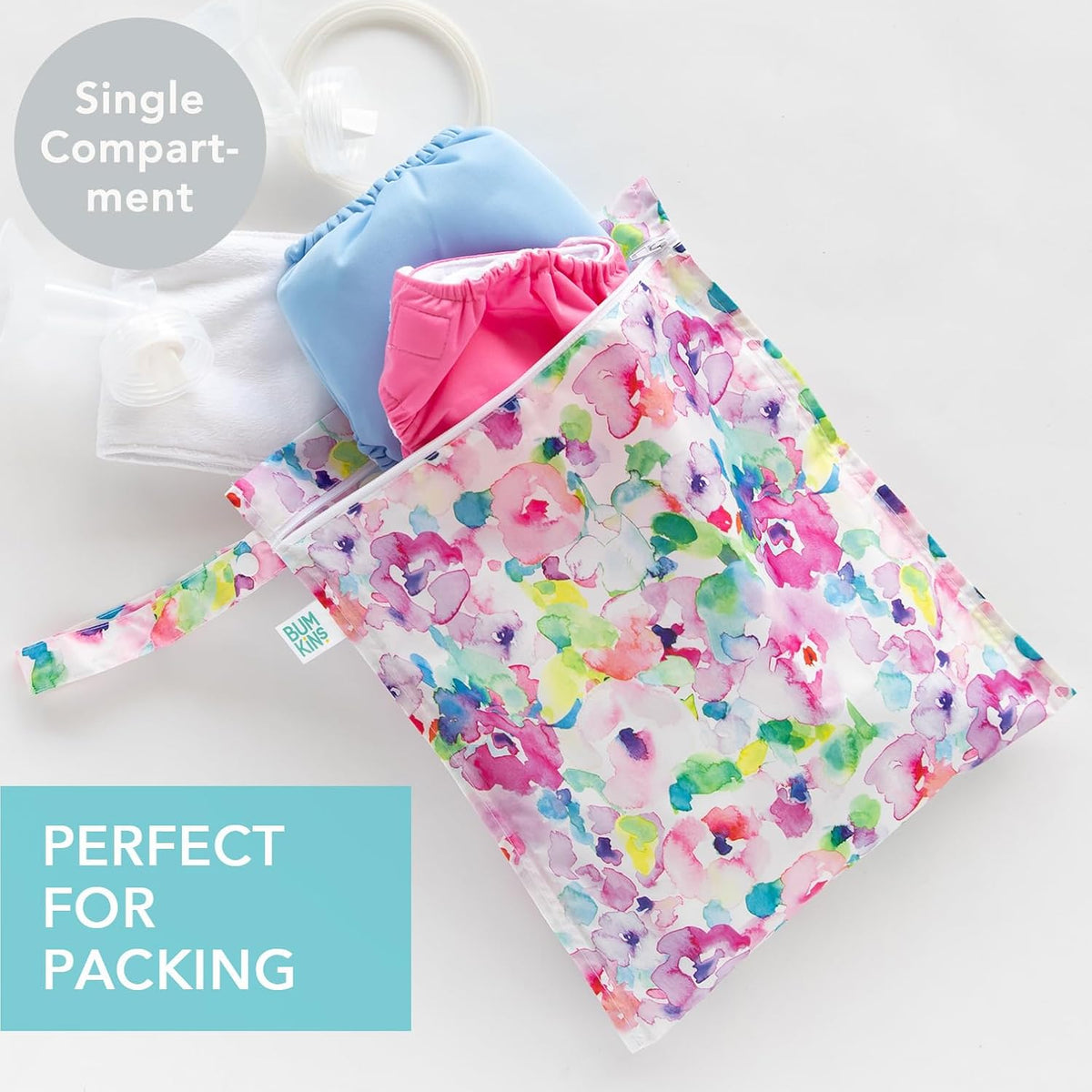 Bumkins Waterproof Wet Bag for Baby, Travel, Swim Suit, Cloth Diapers, Pump Parts, Pool, Beach, Gym Clothes, Toiletry, Hook to Stroller, Daycare, Zipper Reusable Wetdry Packing Pouch, Jungle