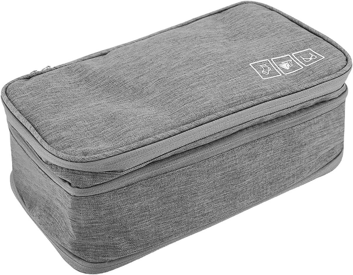 Milltrip Travel Underwear Bag, Waterprof Portable Storage Case with Multiple Layers & Pockets for Bras, Socks, Underwear, USB Cables, Compact Travel Bra (Gray)
