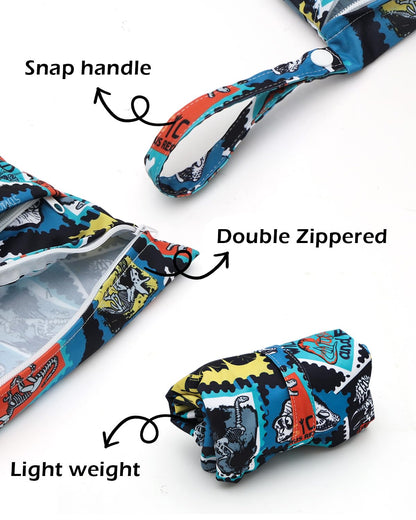 ALVA ALVABABY 3pcs Baby Cloth Diaper Wet/Dry Bags|Waterproof Reusable with Two Pockets|Travel, Beach, Pool, Daycare, Soiled Baby Items,Yoga,Gym Bag for Swimsuits or Wet Clothes 3L-ZM09 - Colors B
