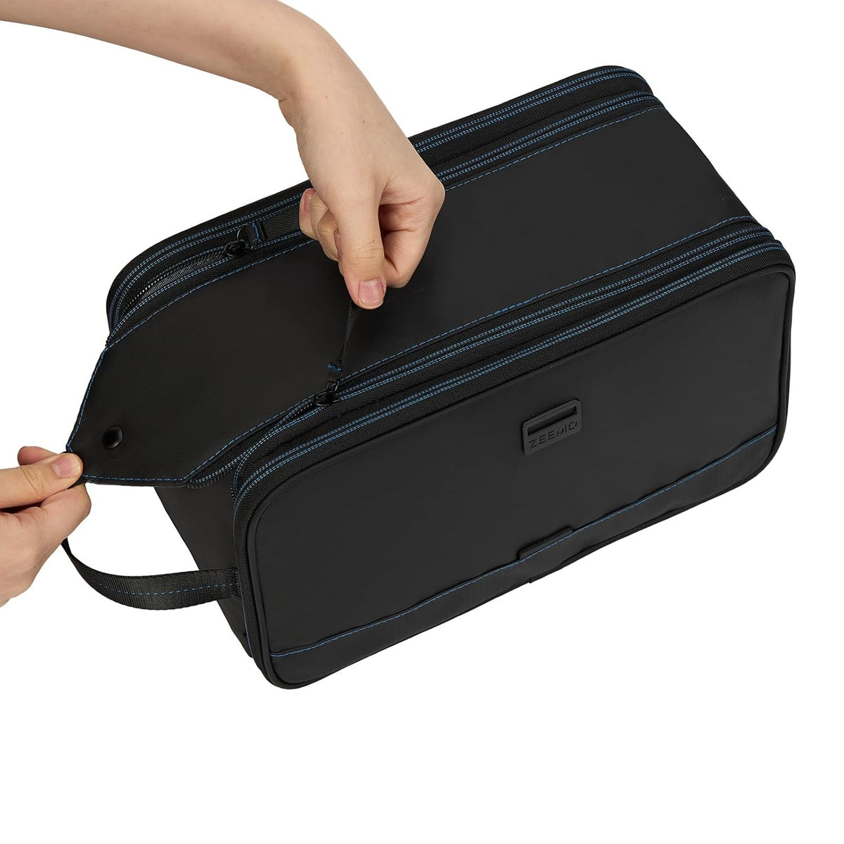 ZEEMO Travel Toiletry Bag for Men, Medium Water-Resistant Double-Sided Full-Open Dopp Kit, Versatile Organizer for Shower and Hygiene Accessories, Bathroom Essentials, Cosmetics, Black