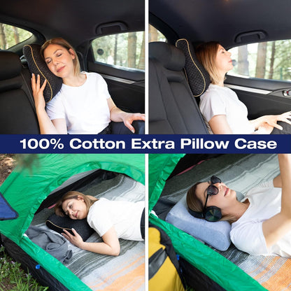 Travel & Camping Comfortable Memory Foam Pillow – Easy to Carry Portable Bag – Temperature Regulating Pillow Case