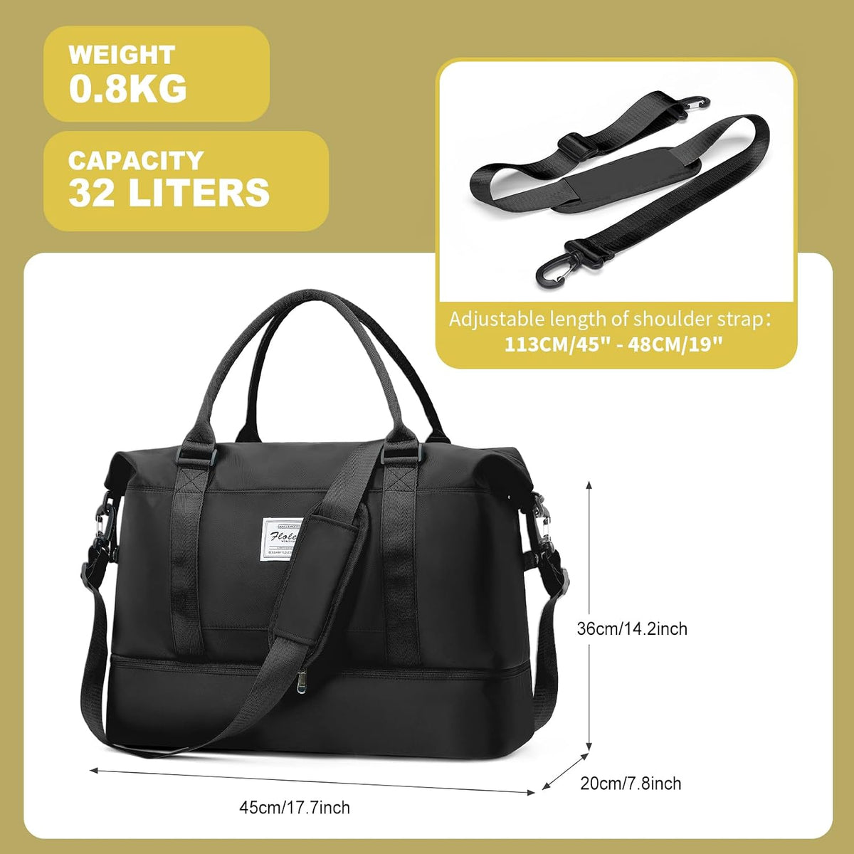 Travel Duffel Bag, Sports Tote Gym Bag, Shoulder Weekender Overnight Bag for Women - Colors A