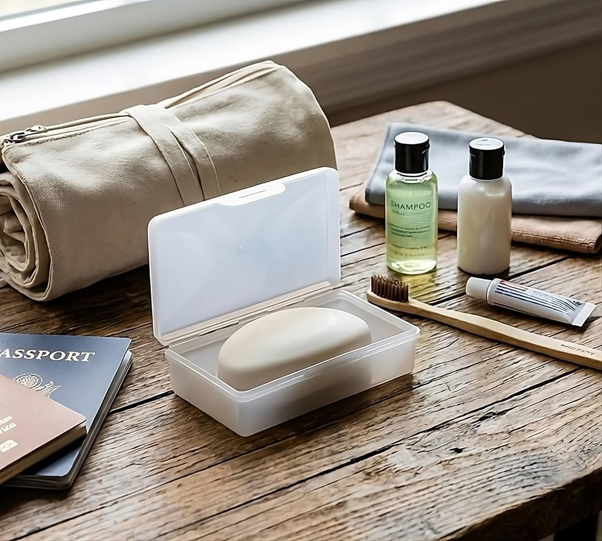 American Comb Travel Soap Box with lid - Clear White - Perfect for Traveling, Gym, or Storage. Made in The USA.