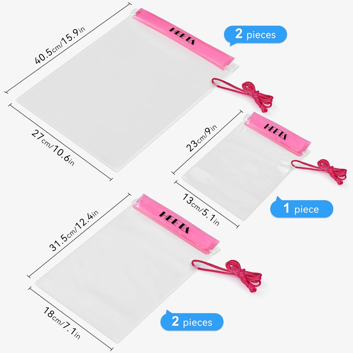 HEETA 5-Pack Clear Waterproof Dry Bag Pouch, Water Tight Cases Dry Bags Document Holder for Camera Mobile Phone Maps, Kayaking Boating