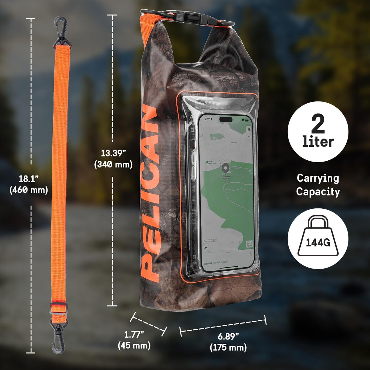 Pelican Marine IP68 Waterproof Dry Bag 2L - Roll Top Waterproof Backpack w/Phone Case/Pouch - Boating & Kayak Accessories - Essentials for Camping Swimming Beach Fishing Rafting Travel - Black/Yellow