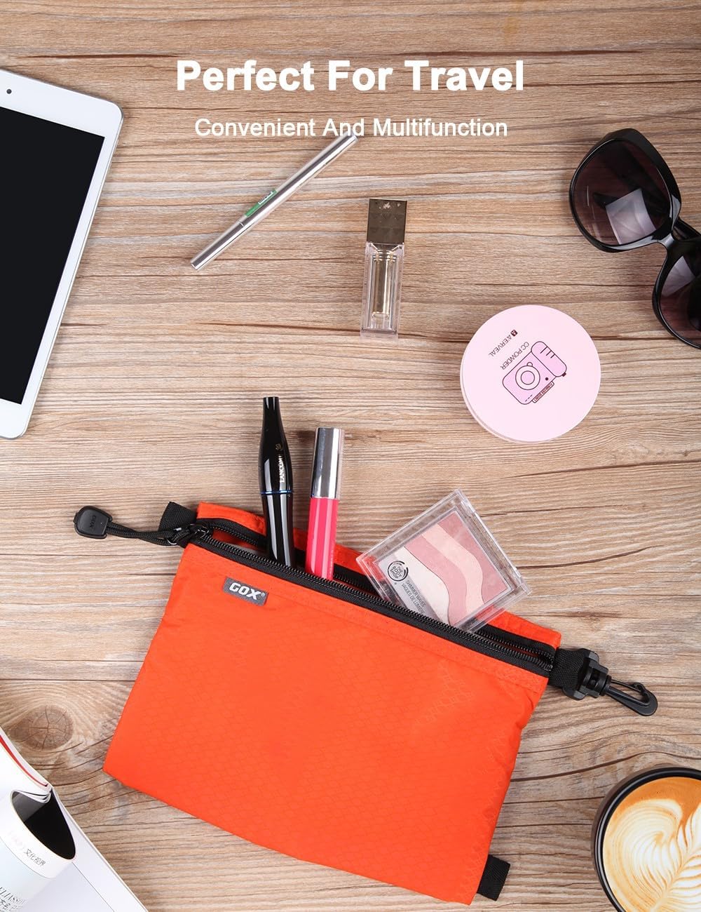 GOX Travel Toiletry Bag, Carry On Small Zipper Pouch, Cosmetic Kit Makeup, Digital Bag, Water Repellent Nylon (Orange)