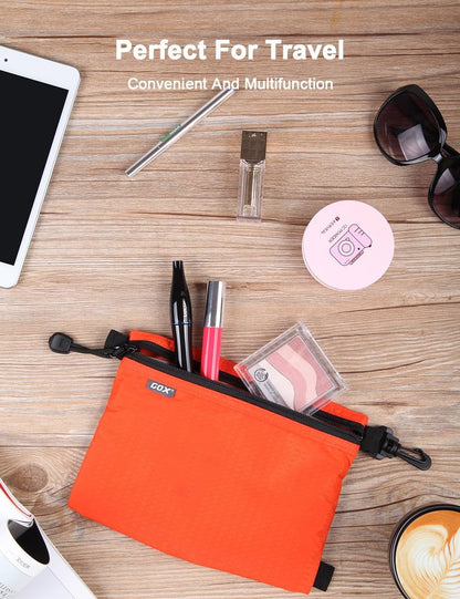 GOX Travel Toiletry Bag, Carry On Small Zipper Pouch, Cosmetic Kit Makeup, Digital Bag, Water Repellent Nylon (Orange)