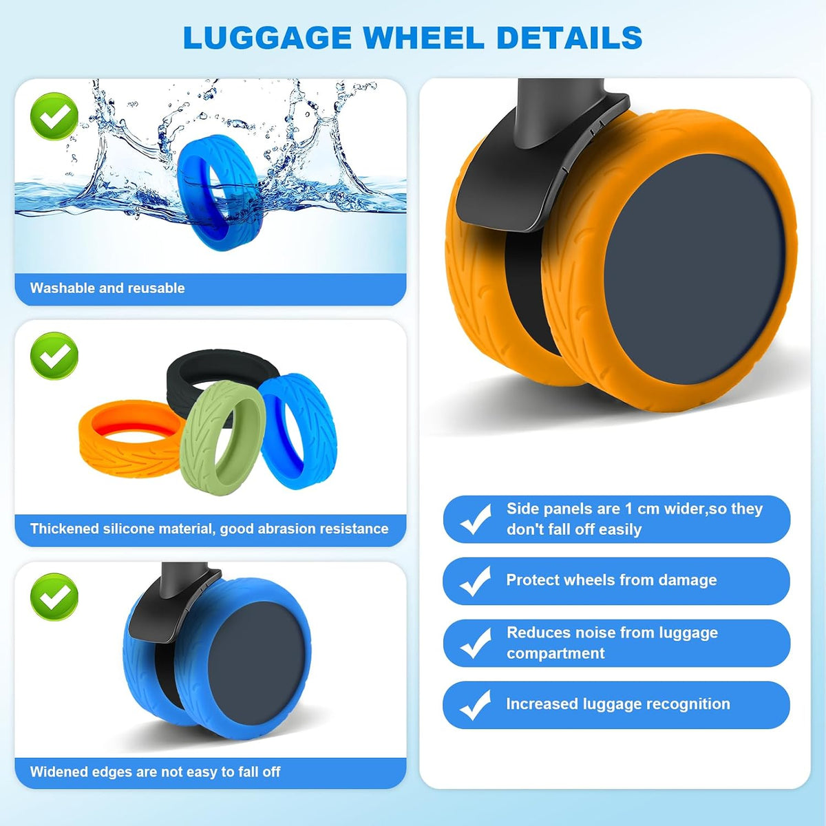16Pcs Luggage Wheel Covers,Silicone Suitcase Cover for 2-2.4'' Spinner Wheel, Carry On Luggage Wheels Protector,Upgrade Suitcase Wheels Protective,Essential Travel Accessories (Black)