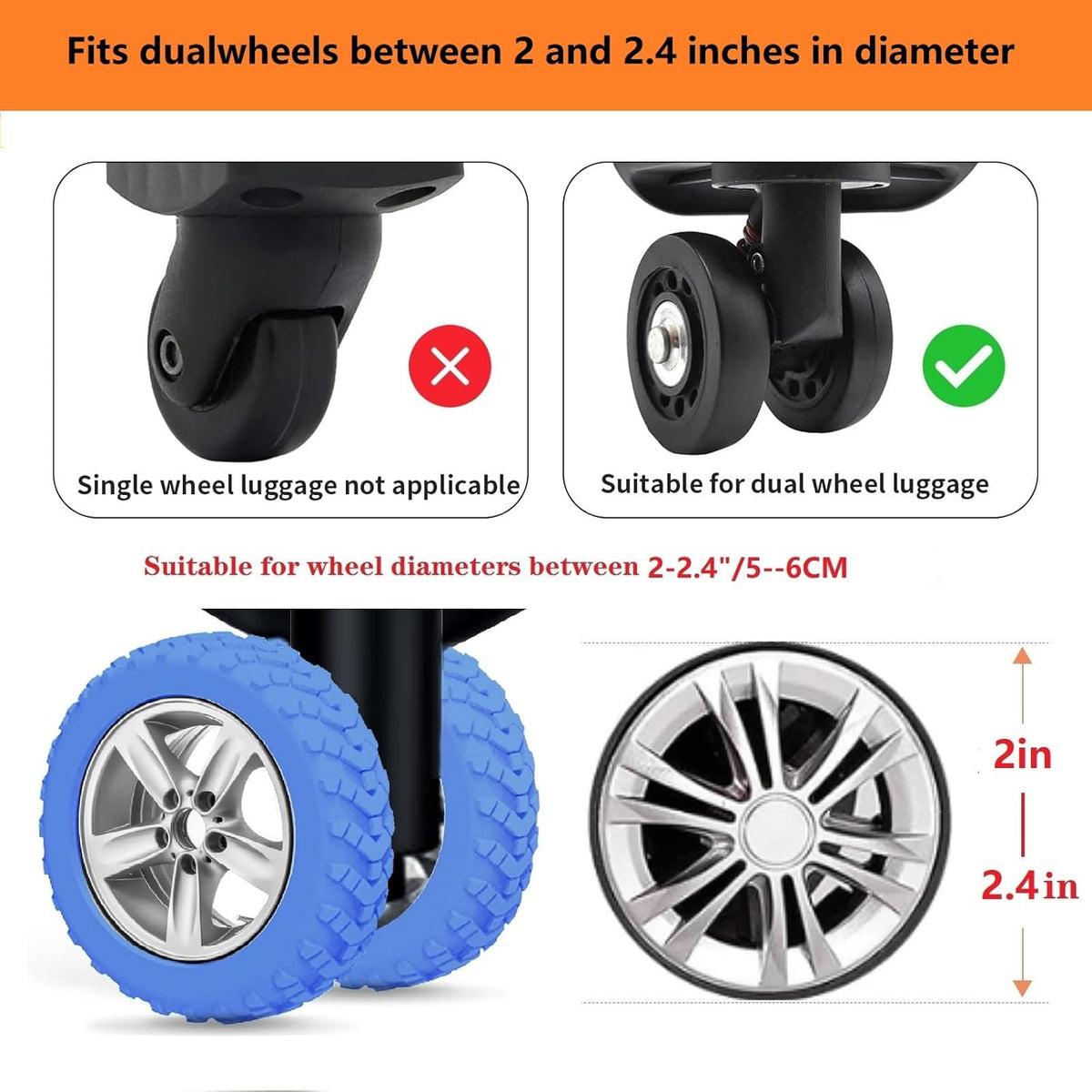 Luggage wheel covers suitcase wheels protectors for dual-wheeled luggage suitcase with a diameter of 2-2.4 inches /5-6cm (8, Red)