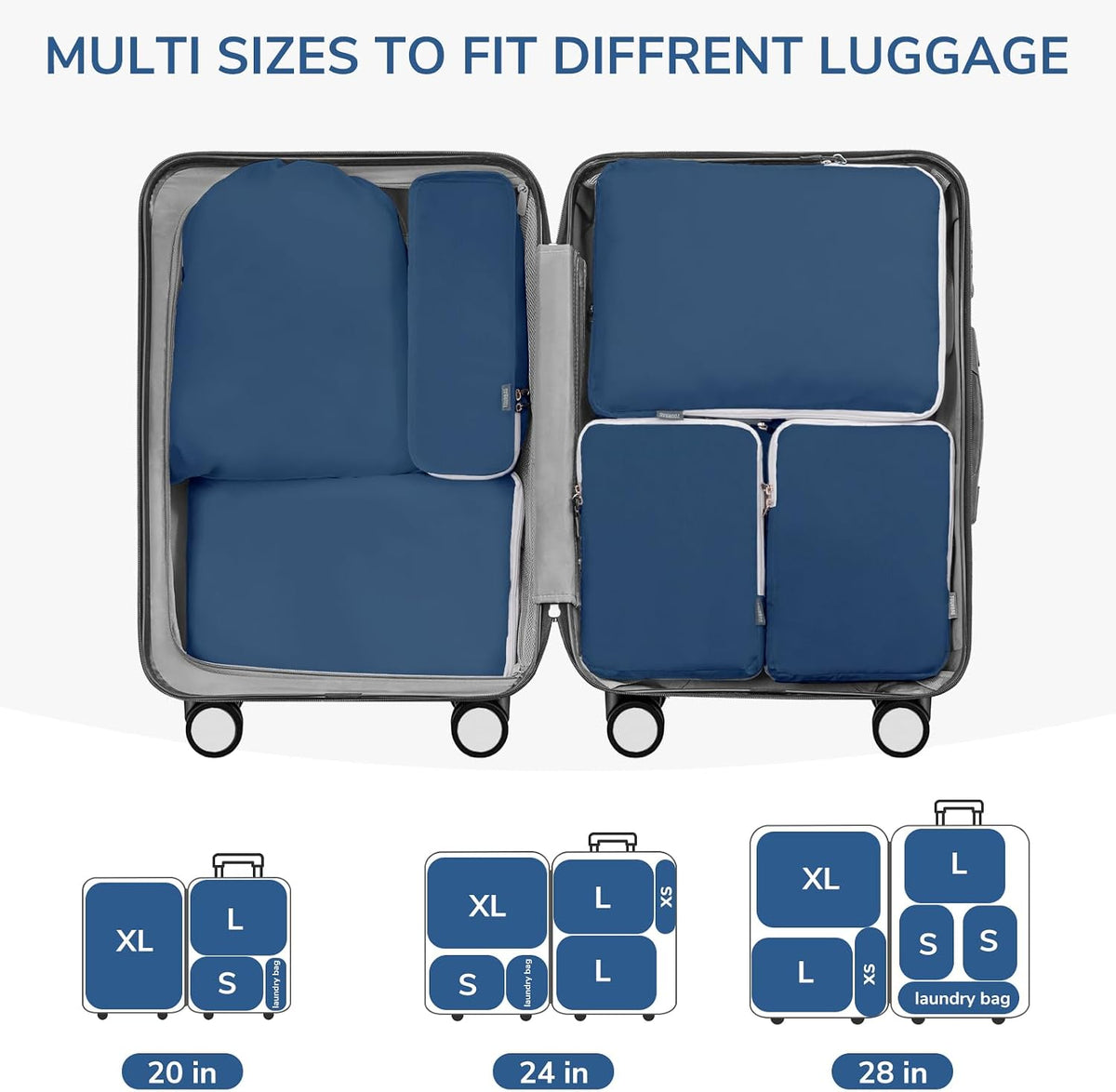 CherryNow Compression Packing Cubes, 7 Set Packing Cubes Compression, Travel Essentials, Travel Organizer for Shoes, Clothing, Grey