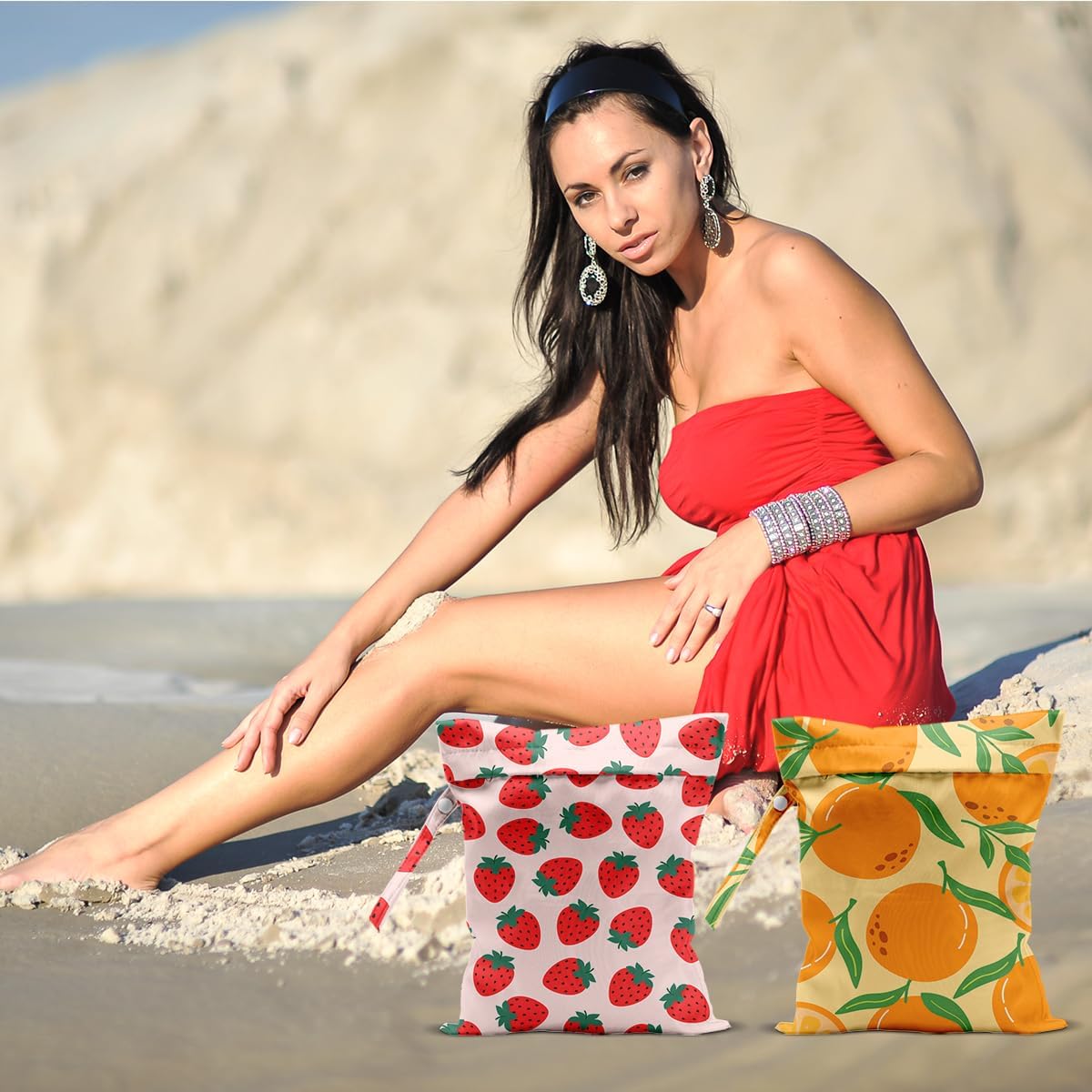 Palm Leaves Wet Bag 12x10 Inch, Green Summer Waterproof Travel Laundry Bags, Washable Reusable Wet Dry Bag for Swimsuit Beach Diapers Dirty Yoga Gym Clothes, Plant Gifts for Women Friend