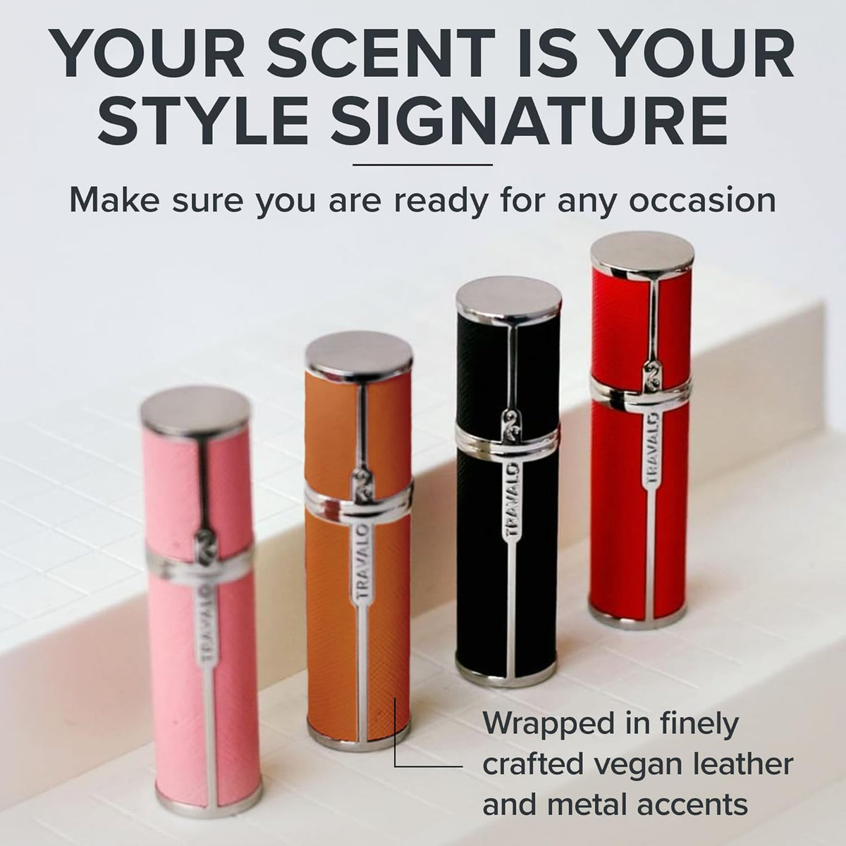 Travalo Milano Perfume Atomizer - Leak-Proof and TSA Approved for Air Travel - Reusable, Airtight, Easy Fill Mini Pump Sprayer - Lightweight Vegan Leather with Polished Metal Outer Shell - Black