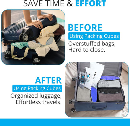 bago 7 Pcs Packing Cubes for Travel - 4 Travel Packing Cubes for Suitcases with 3 ZipLock Bags - Luggage Organizer Bags to Get Maximum Storage, Save Time & Effort to Pack (Green Red PurpleYellow)