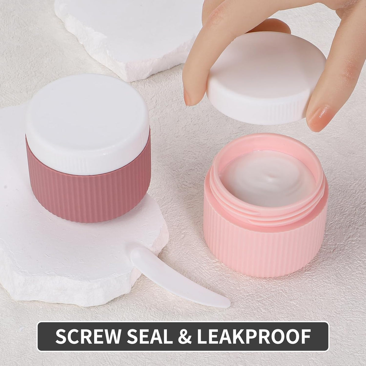 ME.FAN Travel Containers for Toiletries, TSA Approved 1.5 oz Silicone Cream Jars, Leak-proof Journey Containers, Trip Accessories with Lid for Cosmetic Face Hand 4 Pack White Lid - Morandi