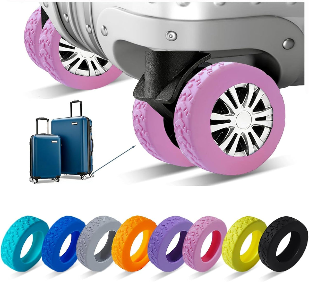 16-Pack Luggage Wheel Covers, Luggage Wheel Protector Covers for 2-2.4 inches Wheels Suitcases，Anti-Scratch & Noise Reduction Design, Silicone MaterialDurable Travel Case Accessories.