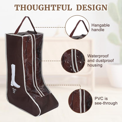 2 Pcs Tall Boot Bags for Cowboy Boots, Visualization Boot Storage Bag, Waterproof, Dustproof, Portable, Suitable for Travel and Daily Use, Foldable, Leather Shoes, Sports Shoes Storage (Cream White)
