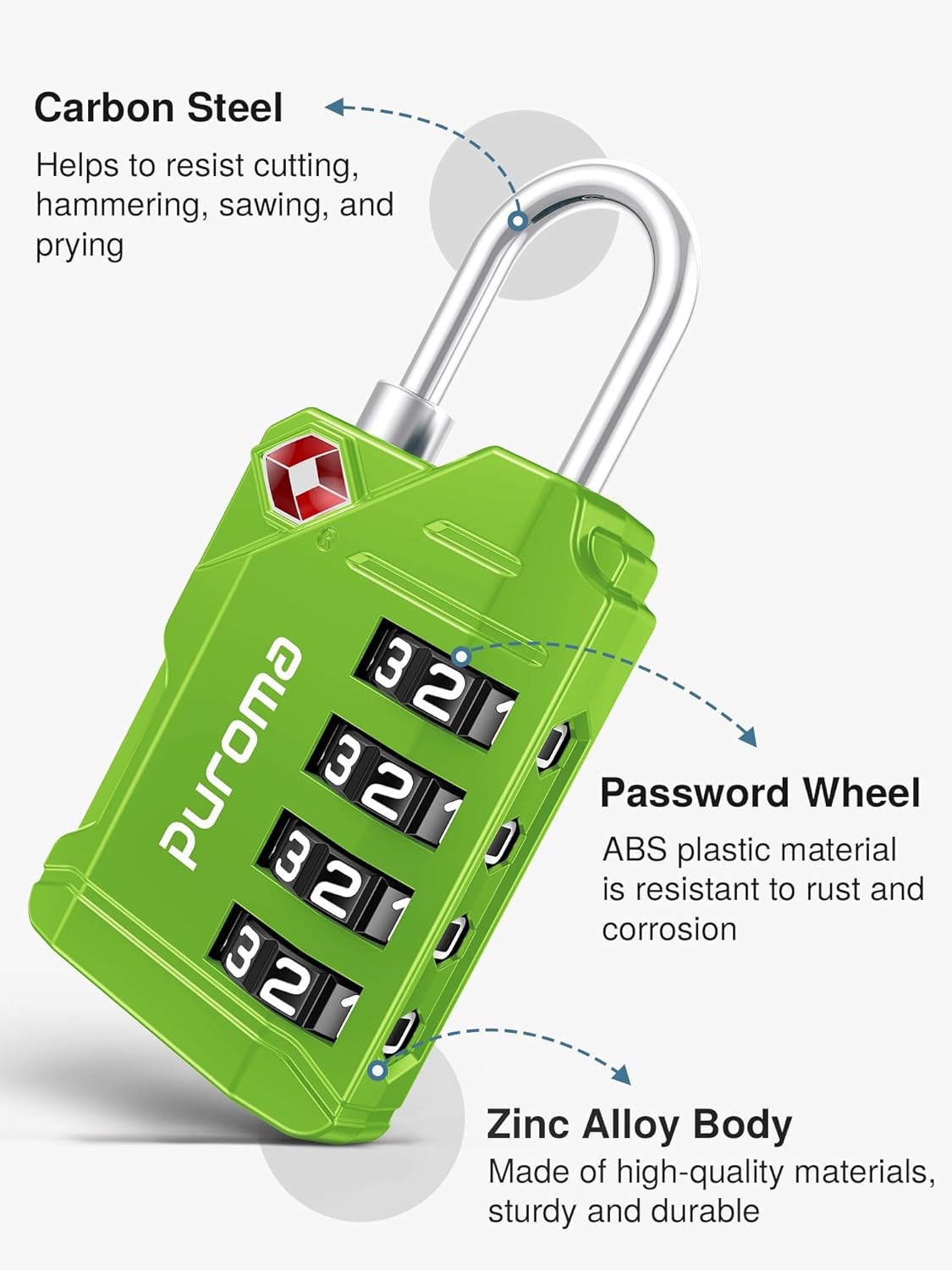 Puroma TSA Approved Luggage Locks, 2 Pack 4 Digit Resettable Travel Combination Code Lock with Zinc Alloy Body for Suitcase, Backpack, Laptop Bag, Gym Locker, Toolbox (Orange)
