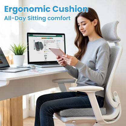 TushGuard Seat Cushion, Memory Foam Office Chair Cushion - Grey, Large