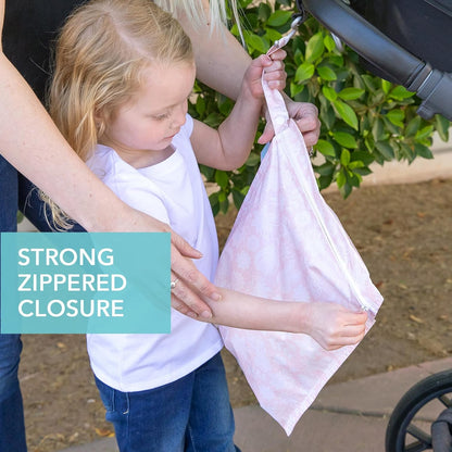 Bumkins Waterproof Wet Bag for Baby, Travel, Swim Suit, Cloth Diapers, Pump Parts, Pool, Beach, Gym Clothes, Toiletry, Hook to Stroller, Daycare, Zipper Reusable Wetdry Packing Pouch, Jungle