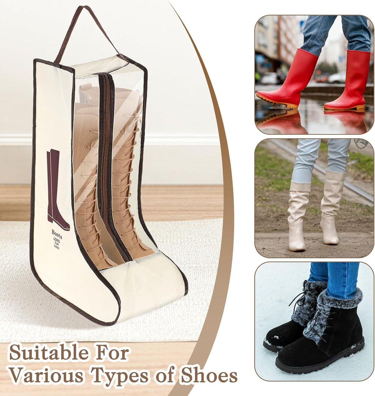 2 Set Boot Storage Bag, Portable Boots Protector Bag Dust Proof Travel Shoe Bags with Handle Boots Organizer for Packing Travel and Daily Use(Short)
